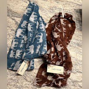 Elephant Blue and Brown Fashionable Scarfs Set of 2